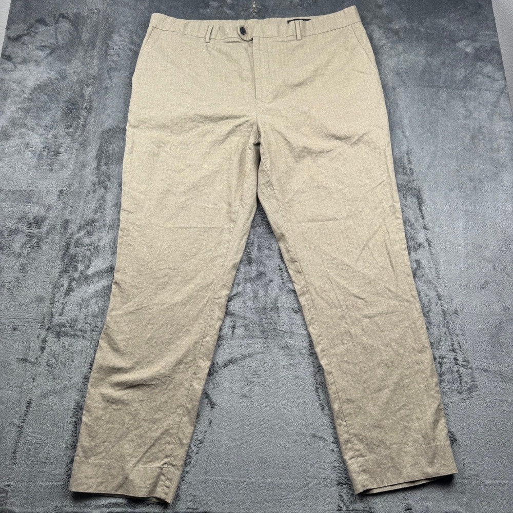 Banana Republic Tailored Fit Khaki Cotton Linen Herringbone Pants Mens 40x32